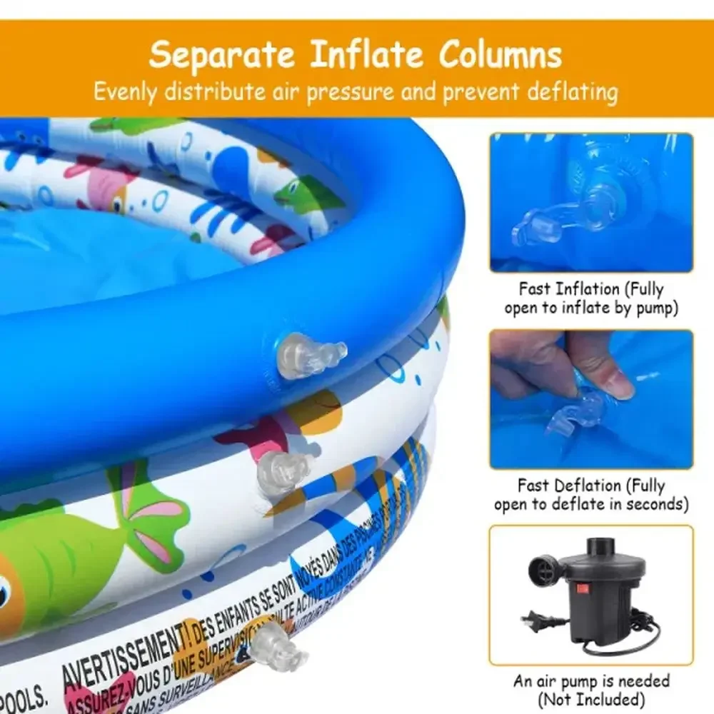 New 48x10In Inflatable Swimming Pool Blow  Family Pool  2  Foldable Swim Ball Pool Center