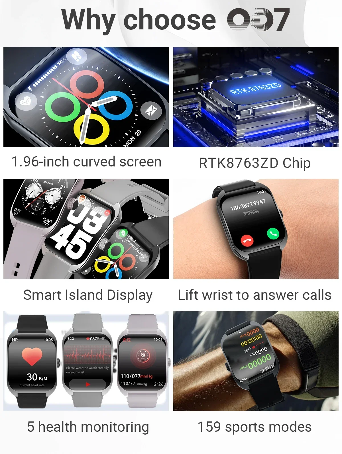 Zordai OD7 Smartwatch Men 1.96