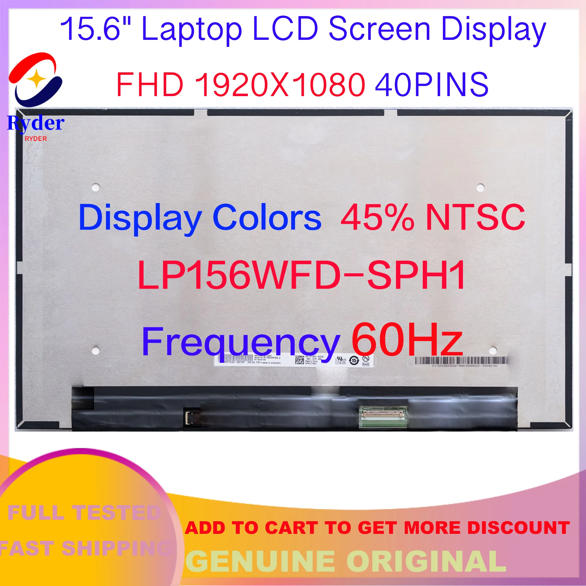 

15.6 inch IPS Laptop LCD Screen Display Panel FHD 1080p B156HAK02.2 LP156WFD-SPH1 NV156FHM-T05 For Dell Inspiron 15 5584 40PINS