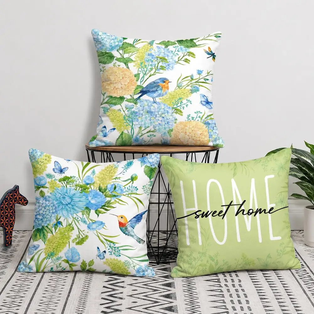 Bird Floral Home Artwork Cushion Cover Soft Short Plush Pillow Cover Smooth Cozy Texture Cushion Case Home Decor