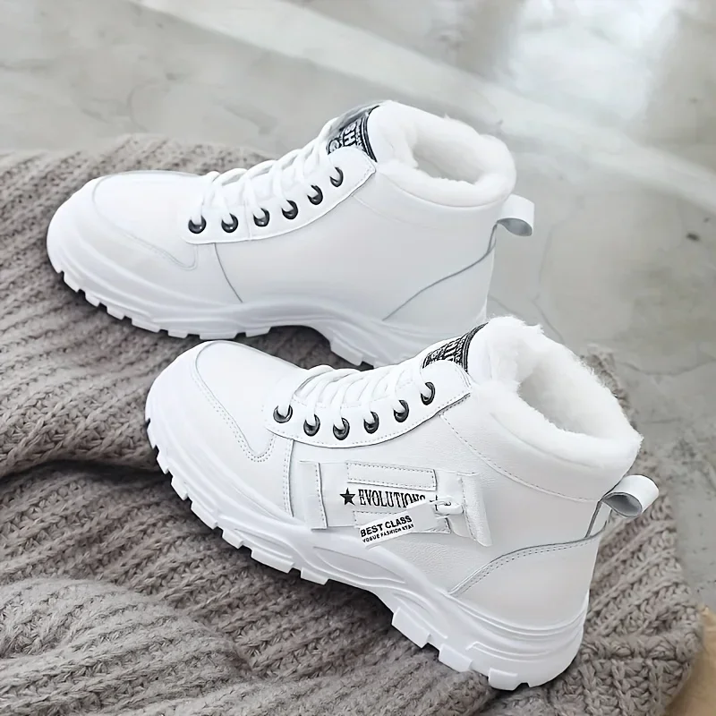 New 2024 Women Platform Lace Up Boots Casual Side Zipper Plush Lined Boots Comfortable Winter Ankle Boots Large Size 45