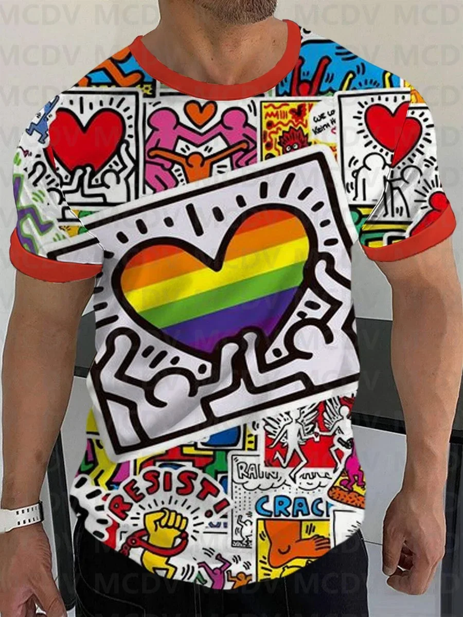 T-shirt męski z krótkim rękawem i nadrukiem Rainbow Holding Hands