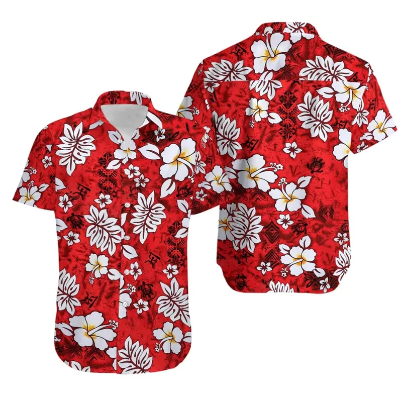 Loose Hibiscus Men\'s Shirt Short Sleeved Floral Beach Hawaiian Shirts Popular Bright Quick Dry Tops Customized Avatar Clothes