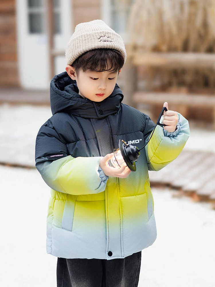 

Thiened Fce Lined adient Color Зимнее пальто с хлопковой подкладкой для мальчиков Молодежная теплая верхняя одежда с капюшоном Faion Long Sve