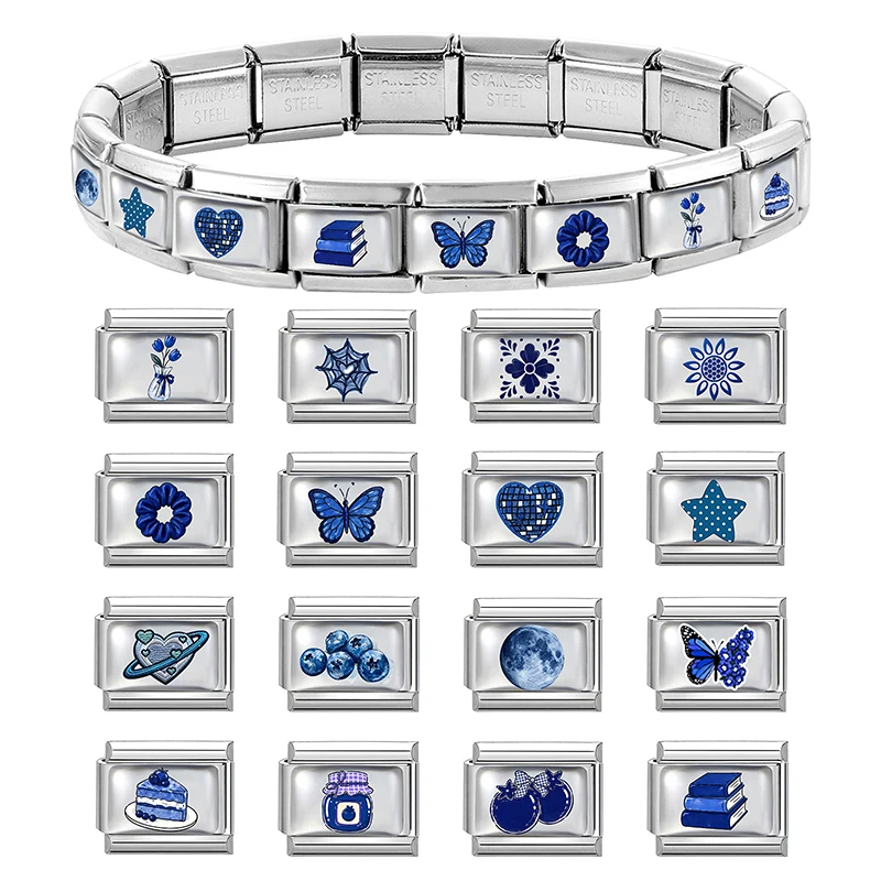 Fashion Blue Star Heart Butterfly Cake Blueberry Italian Charms Fit 9mm Stainless Steel Bracelet DIY Making Jewelry Wholesale - view 3
