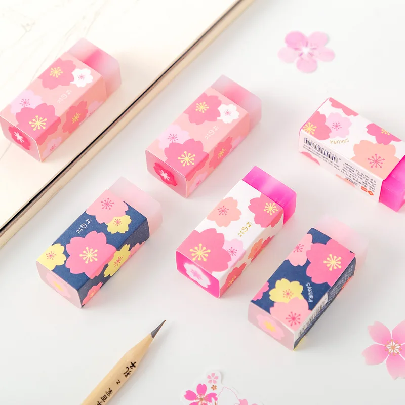 Cherry Blossoms Style Eraser Primary Student Gift Cartoon Eraser Rubber Stationery Pencil Eraser for Kids Stationery Supplies