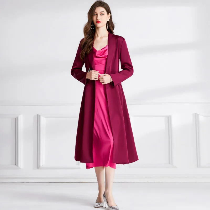 #2312 Black Red Blazer Dress Women High Waisted Vintage Midi Dress Ladies Slim A-line Split Joint Women Office Dress With Blazer