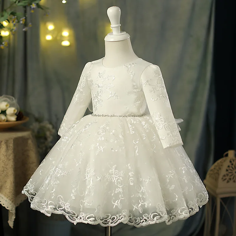 Children's Cute White Princess Dress Girls Birthday Wedding Evening Host Piano Performance Dress g236