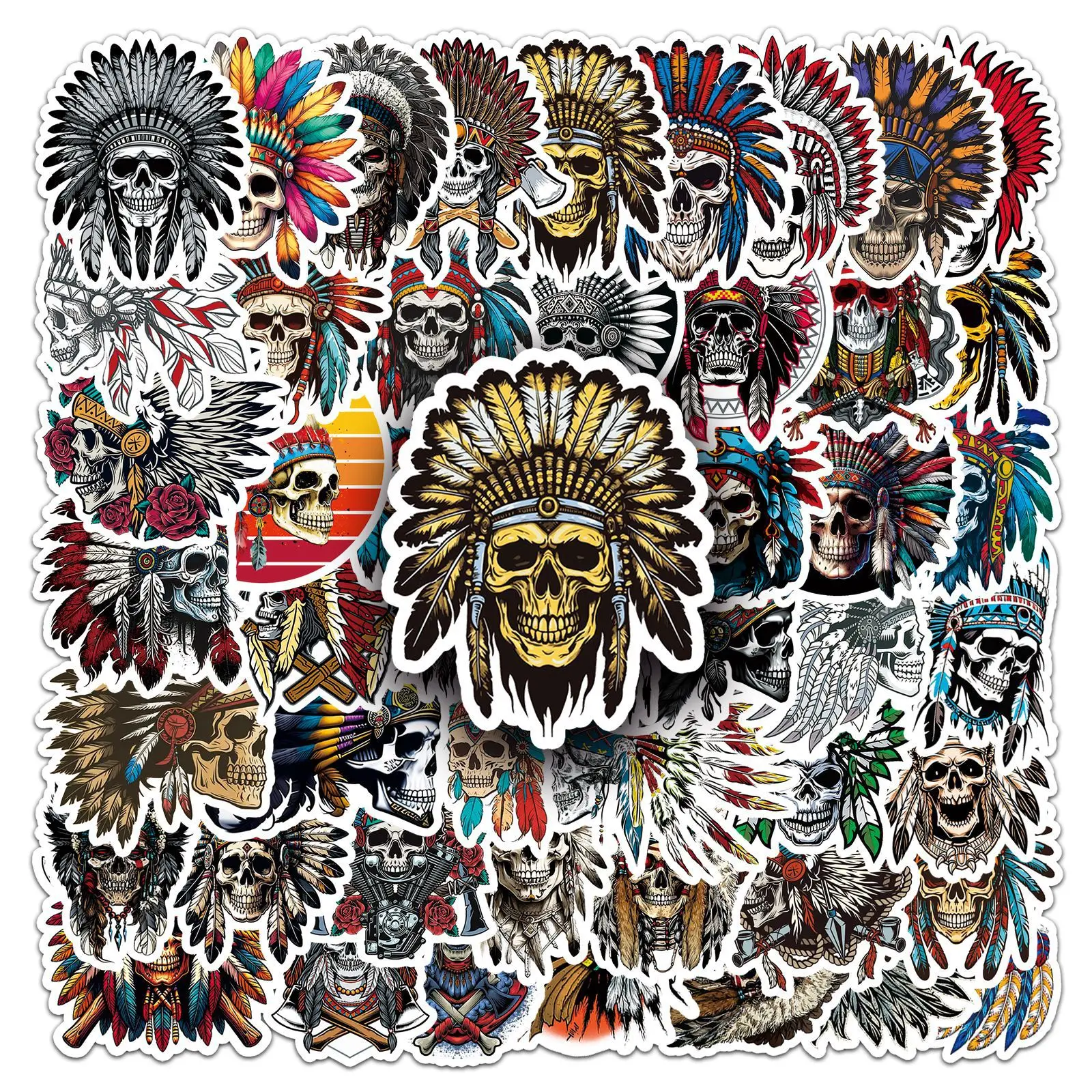 

50Pcs Chief's Skull graffiti DIY cartoon Decoratio phone Luggage Laptop Guitar Bike Skateboard fridge helmetKid waterpro sticker