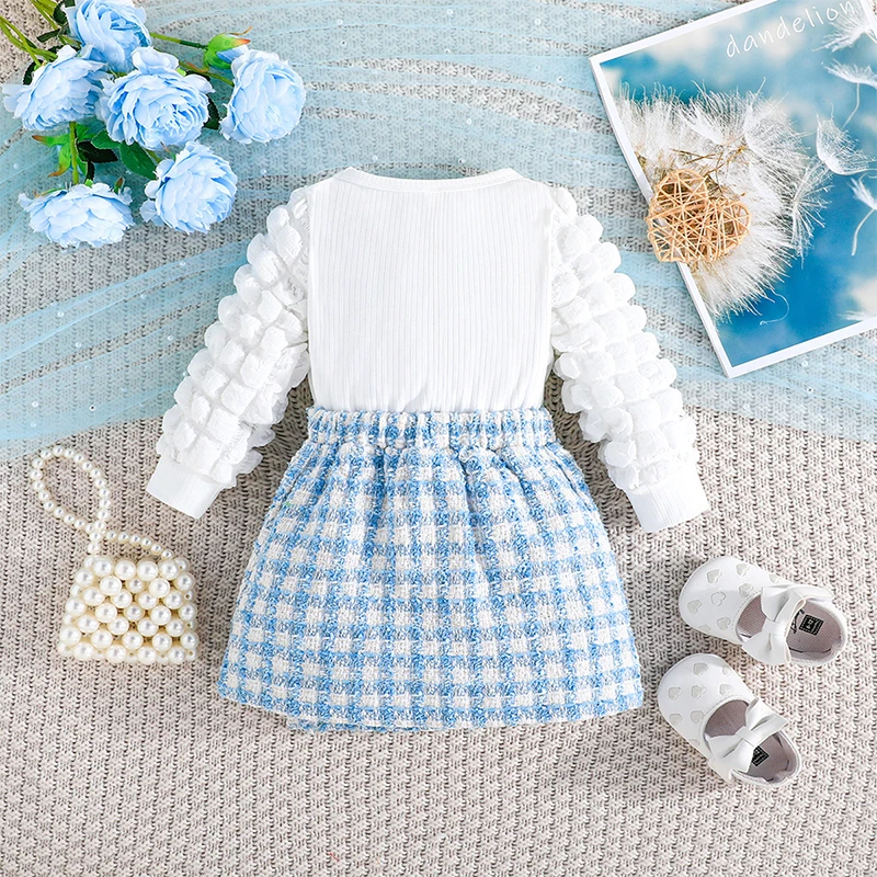 Autumn Newborn Baby Girl Clothes Sets Long Sleeve Tops+Plaid Skirt 2 Piece Suits Kids Girls Outfits Fashion Baby Party Clothing