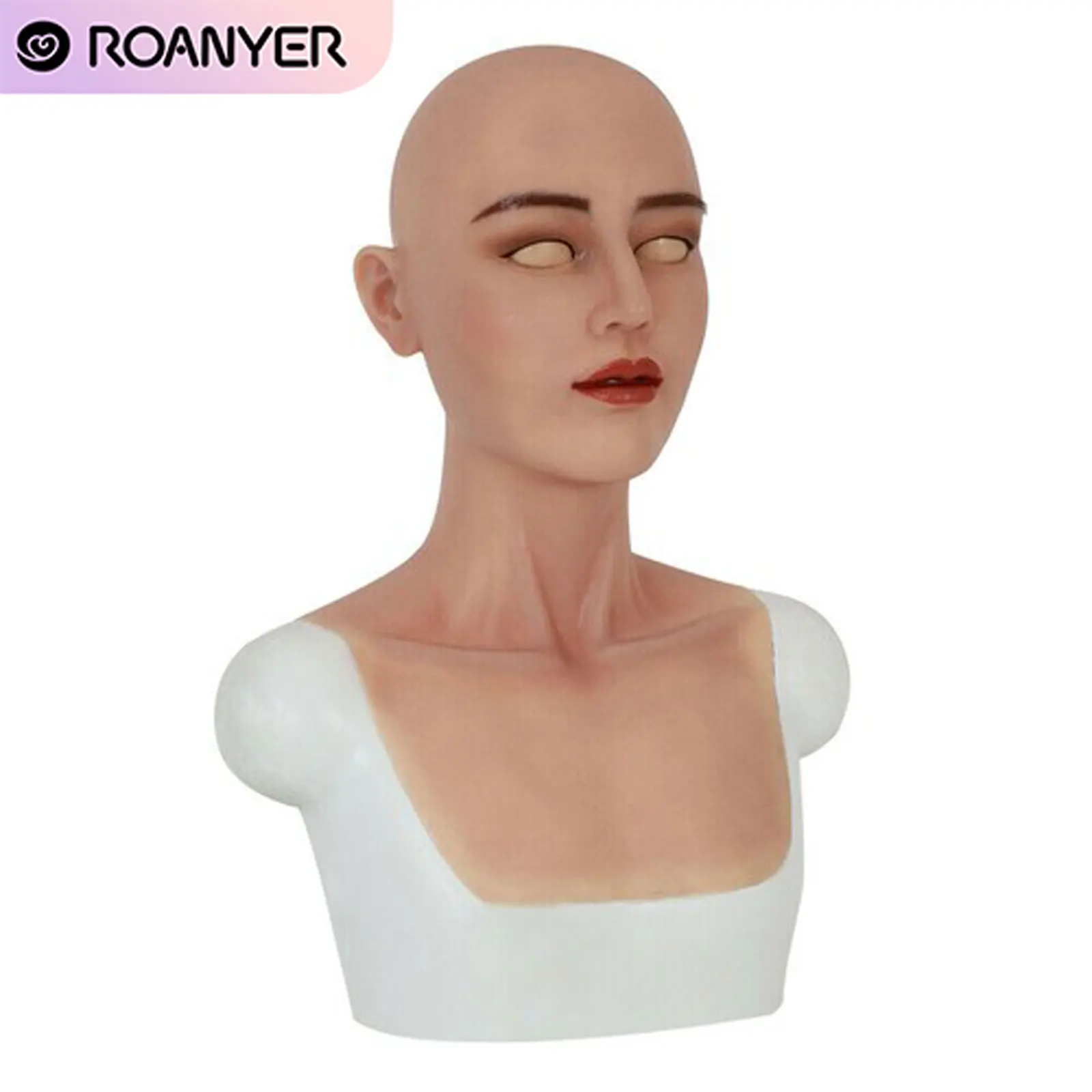 Roanyer Realistic Silicone Mask Rona with neck Full Cover Hood for Transgender Halloween Party Disguise