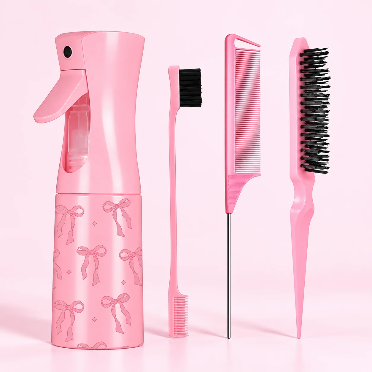 4Pcs Hair Styling Tools Set Portable Hair Care Kit Fine Mist Spray Bottle Edge Brush Rat Tail Comb Teasing Brush Travel Beauty