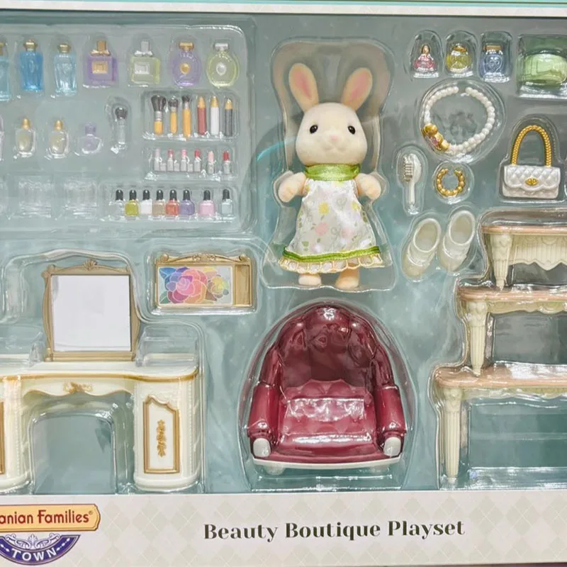 2024 Original Sylvanian Rabbit Beauty Boutique Playset Family Kawaii Figure Collectible Doll Birthday Gift Christmas Gift Toys