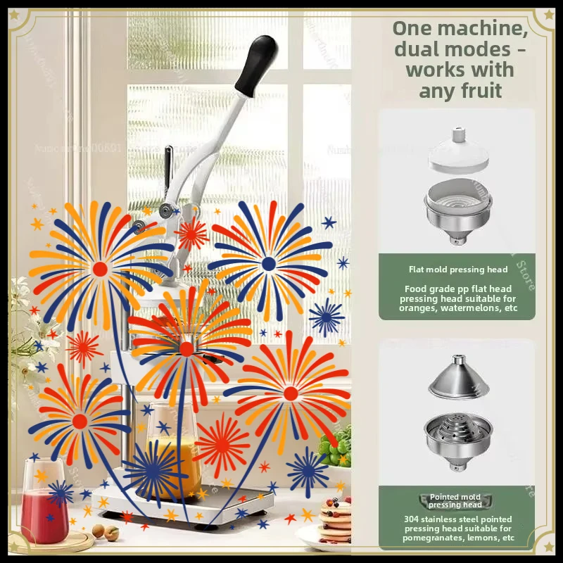 Manual Hand Press Juicer, Stainless Steel Hand Crank Squeezer for Home & Commercial Use, Fast Orange Juice Extractor