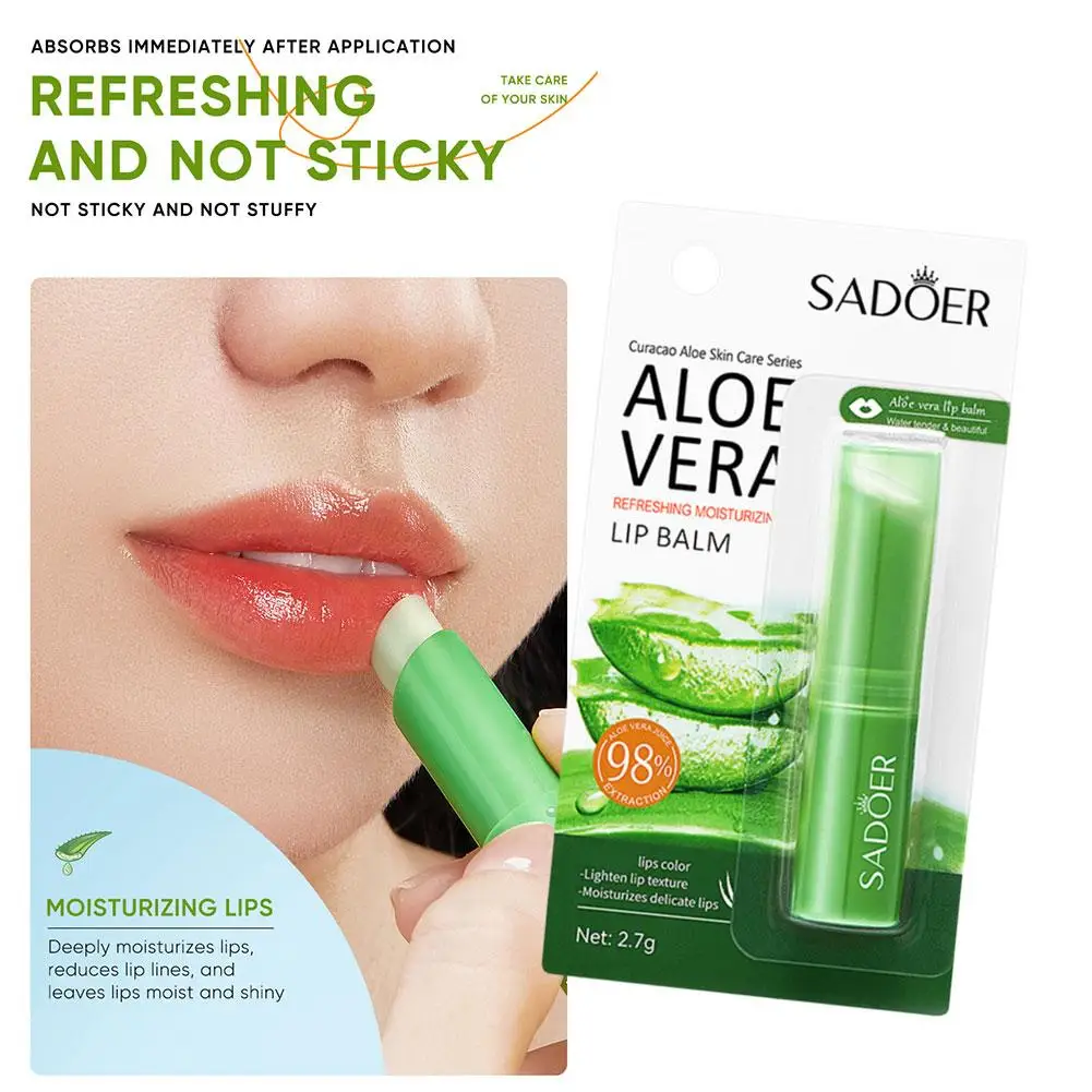 Bálsamo labial Vc seco y agrietado, 1 piezas, 2,7g, lápiz labial exfoliante, productos de tinte de piel Vera, reparador de Aloe e hidratante L7x1