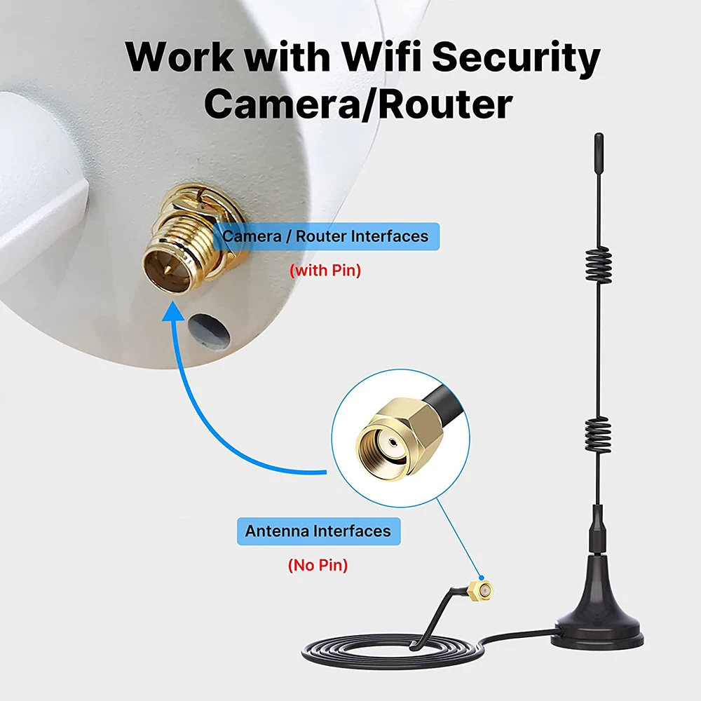 Keview 2.4ghz 7dbi 5xrange wifi impulsionador antena 10ft sma macho/rp sma macho com base magnética para roteador de câmera de segurança sem fio