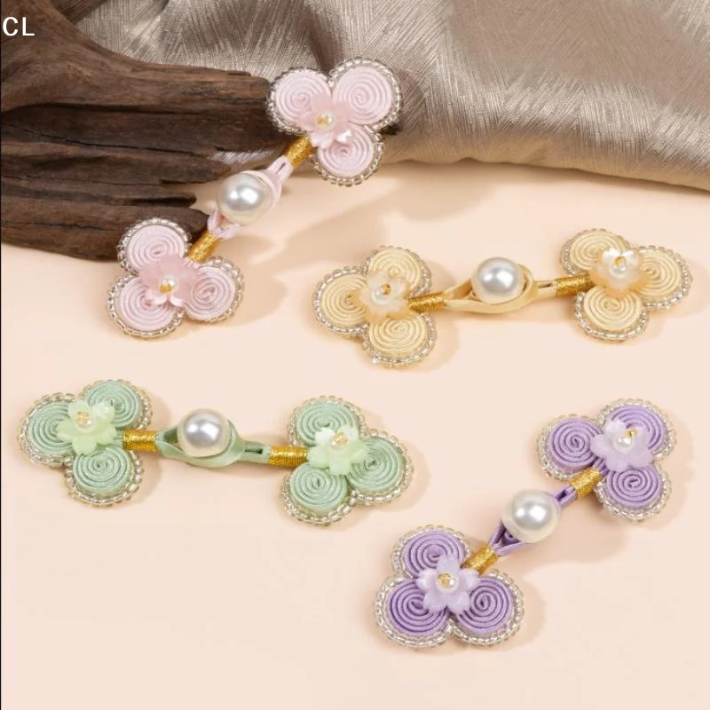 Cherry Blossom Pearl Handmade Frog Button, Chinese Traditional Knot Clasp for Qipao Hanfu Tang Suit, Decorative Sewing Fastener
