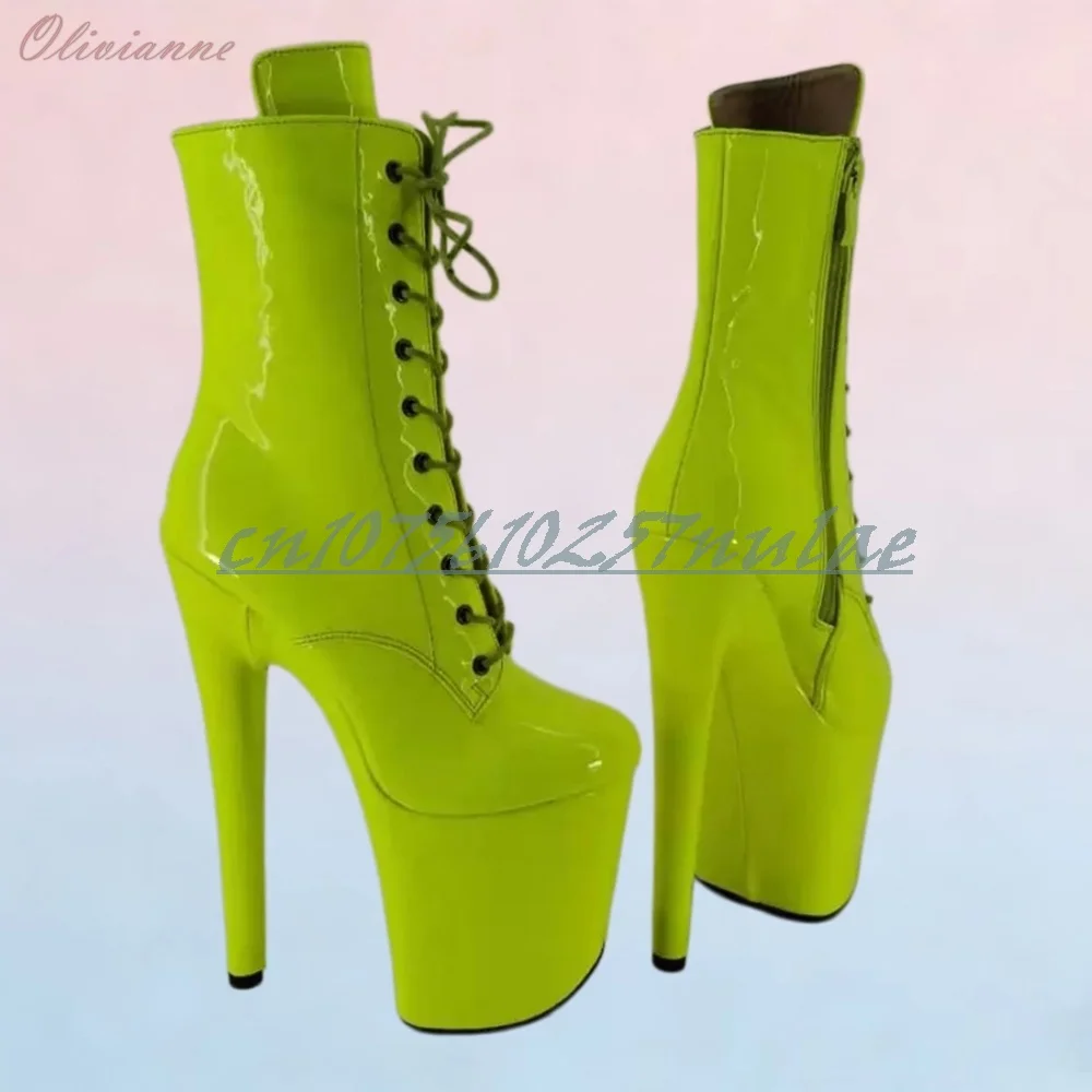

Dance Platform Sexy Front Lace-up Short Boots High Heels Side Zipper Performance Stage Dance Boots Women Shoes
