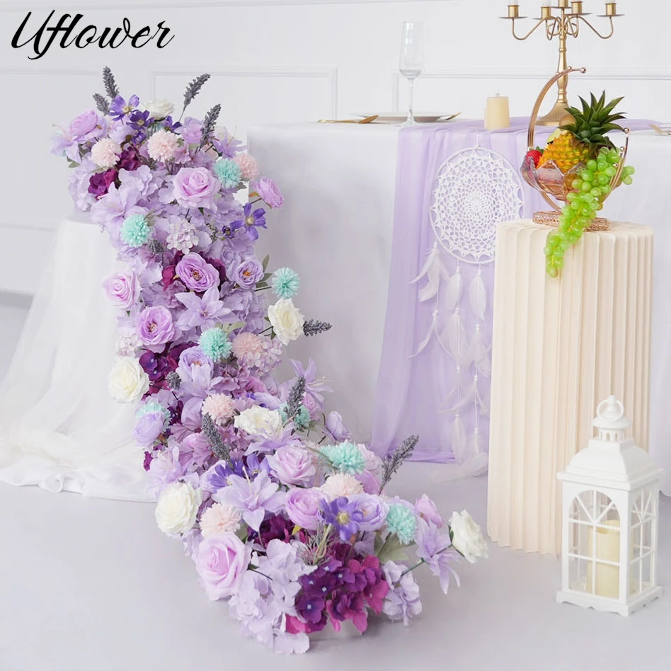 

Uflower 200cm Luxury Artificial Flowers Wedding Decoration Table Long Runner Flower Row Backdrop Arrangement Wall Arch Decor
