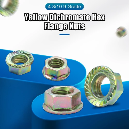 Imagen 2 del producto NINDEJIN 1-50 Uds tuerca con reborde hexagonal M3 M4 M5 M6 M8 M10 M12 M14 M16 M18 M20 Color Zinc chapado brida dentada tuercas de bloqueo hexagonales