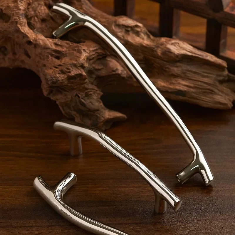 Wooden Branch Door Handles Brass Furniture Handle Kitchen Wardrobe Drawer Knob Light Luxury Electroplated Shoe Cabinet Long Pull