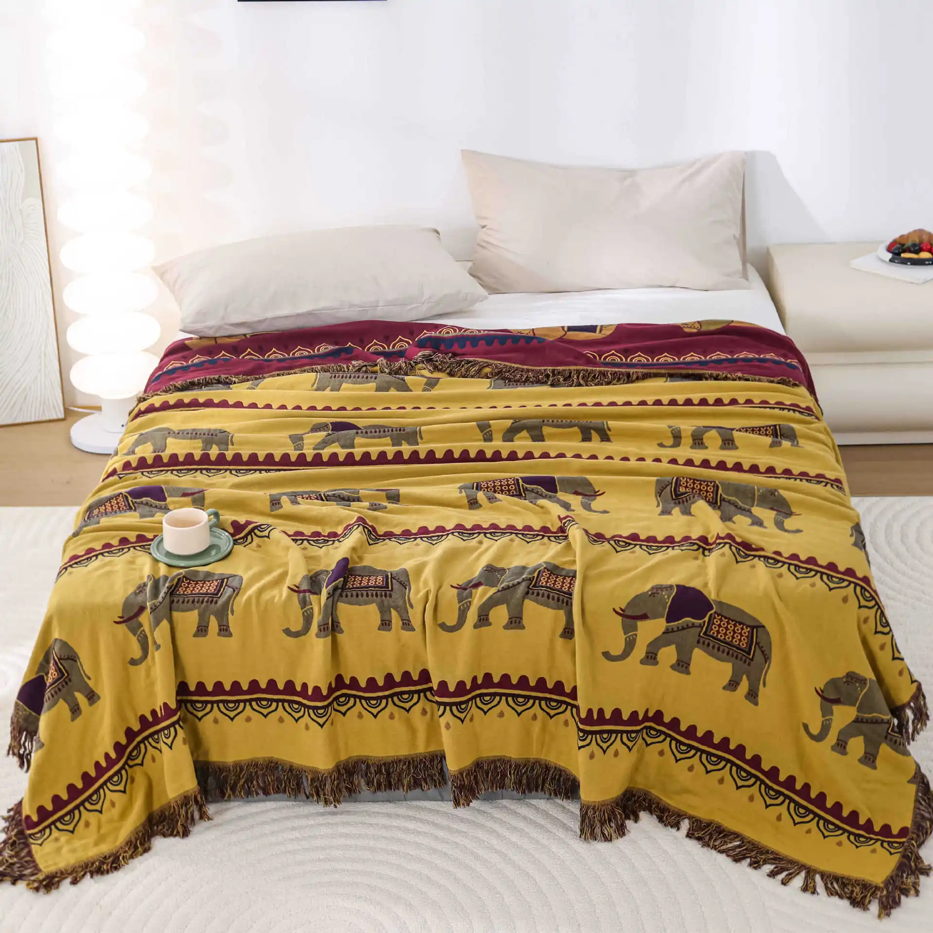 

Animal Elephant Cotton Towel Blanket with Tassels Bedspread on the Sofa Beds 230*250 cm Yarn Dyed High Quality