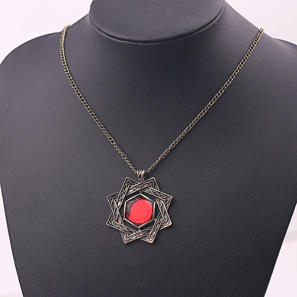 Antique Bronze Color Hexagram Ruby Necklace Game Peripheral Punk Personality Cosplay Jewelry Accessory for Fans view 6