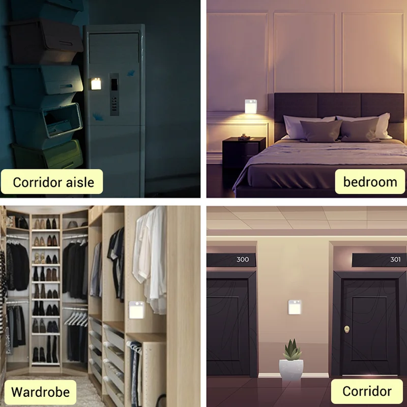 LED Motion Sensor Night Light USB Charging + Battery Power Wireless Wall Lamp For Corridor Closet Cabinet Bedroom Decoration