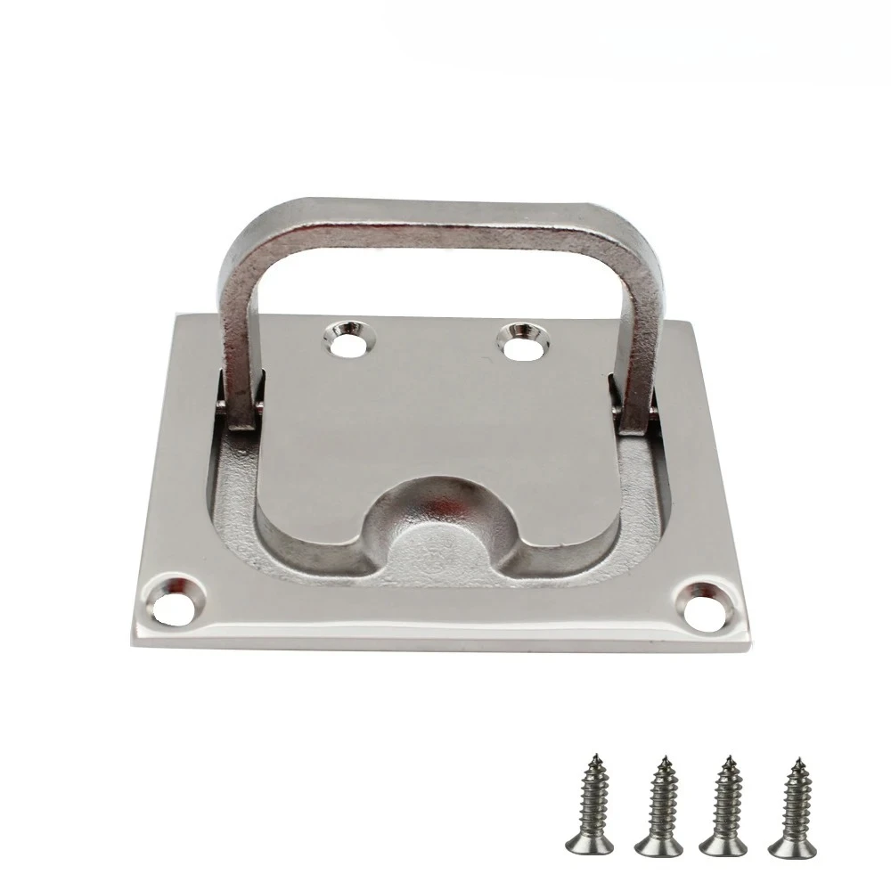 Stainless Steel Boat Recessed Hatch Square Flush Llift Ring Handle Marine Locker Flush Lift Ring Pull Deck Hatch Boat