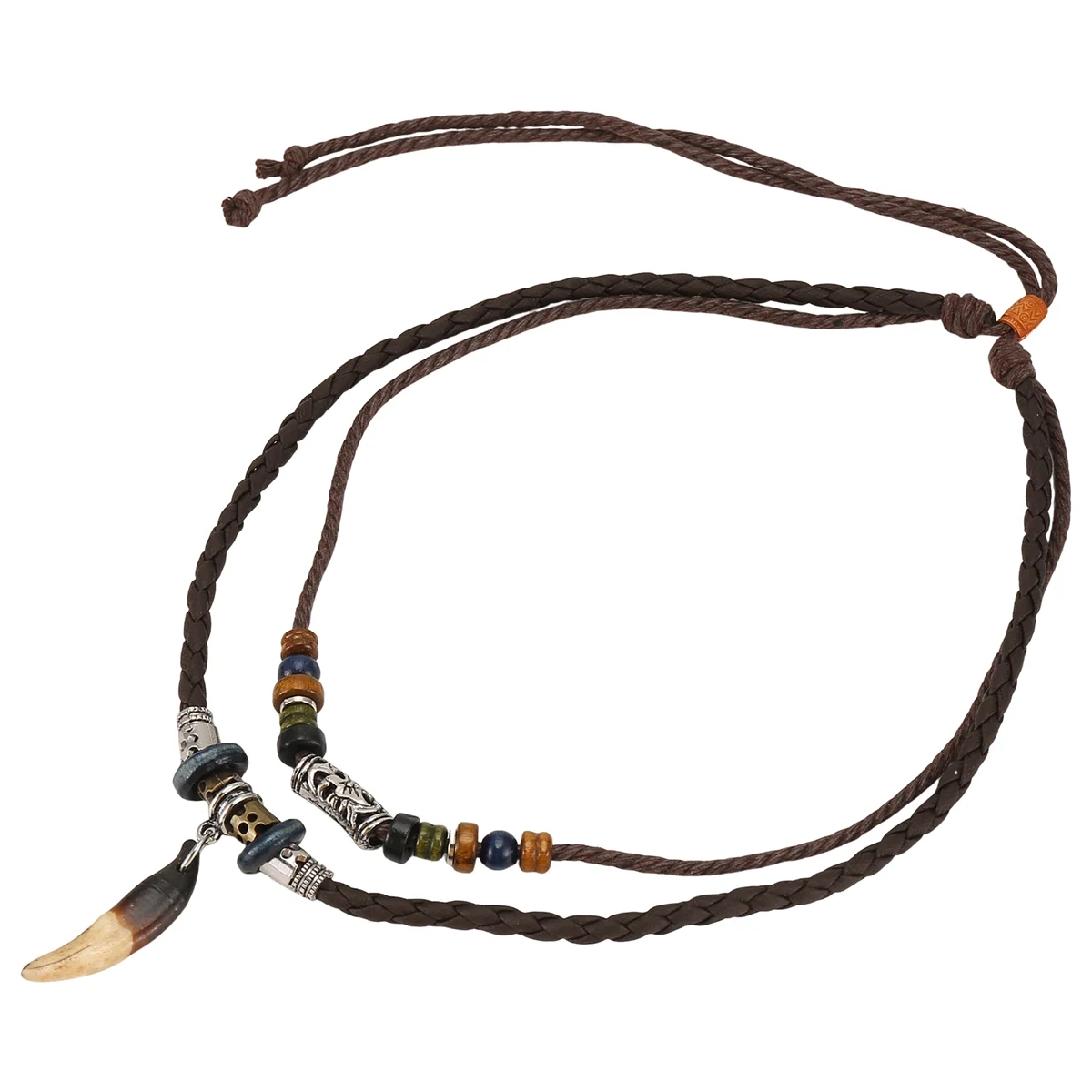ABQR Leather Necklace for Women and Men Vintage Bohemian Style Ethnic Beads Choker Braided Adjustable Double Layers