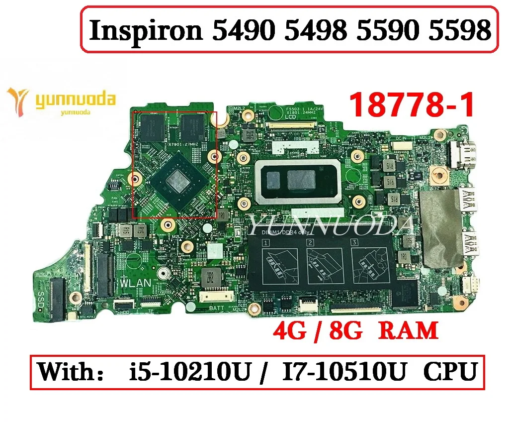 18778-1 For DELL Inspiron 5490 5498 5590 5598 Laptop Motherboard  with i5 i7 10th CPU  4G 8G RAM 100% Tested