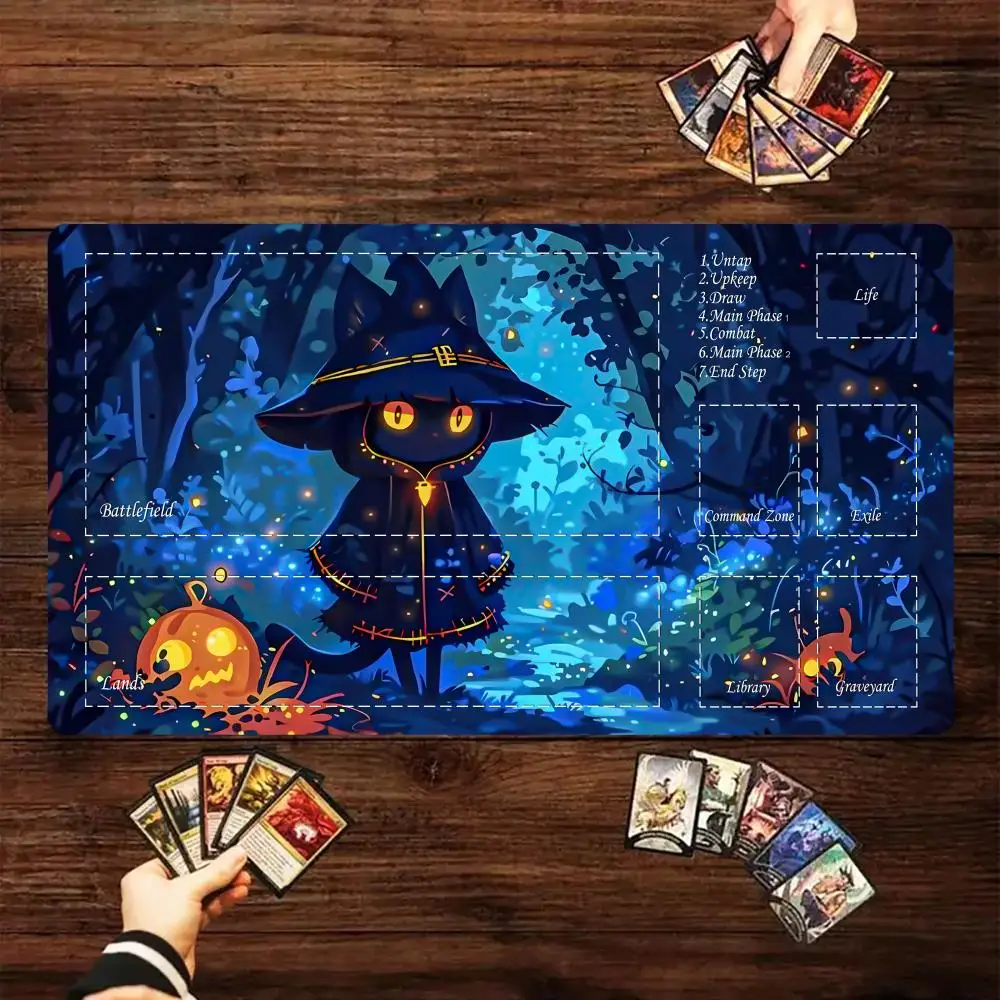

Magic card playmat with zones Cute cat witch Mtg Playmat rubber anti-slip Desk Mat gamer keypad expansion gaming mouse pad