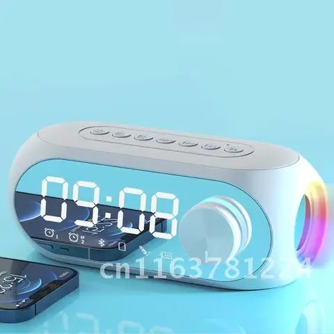 Mirror Bluetooth Speakers Subwoofer with Alarm Clock Wireless Speaker LED Ambient Light Music AUX TF Player Super Bass Speaker