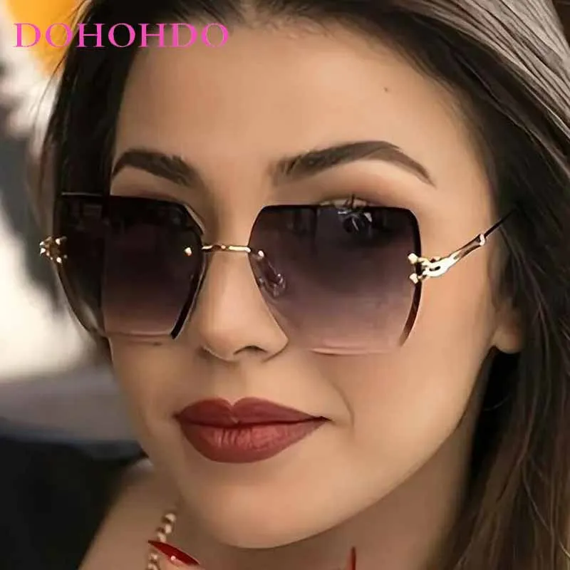 

Fashion Brand Design Oversized Square Rimless Women's Sunglasses Luxury Metal Men Sunglasses Driving Travel Trendy Eyewear UV400