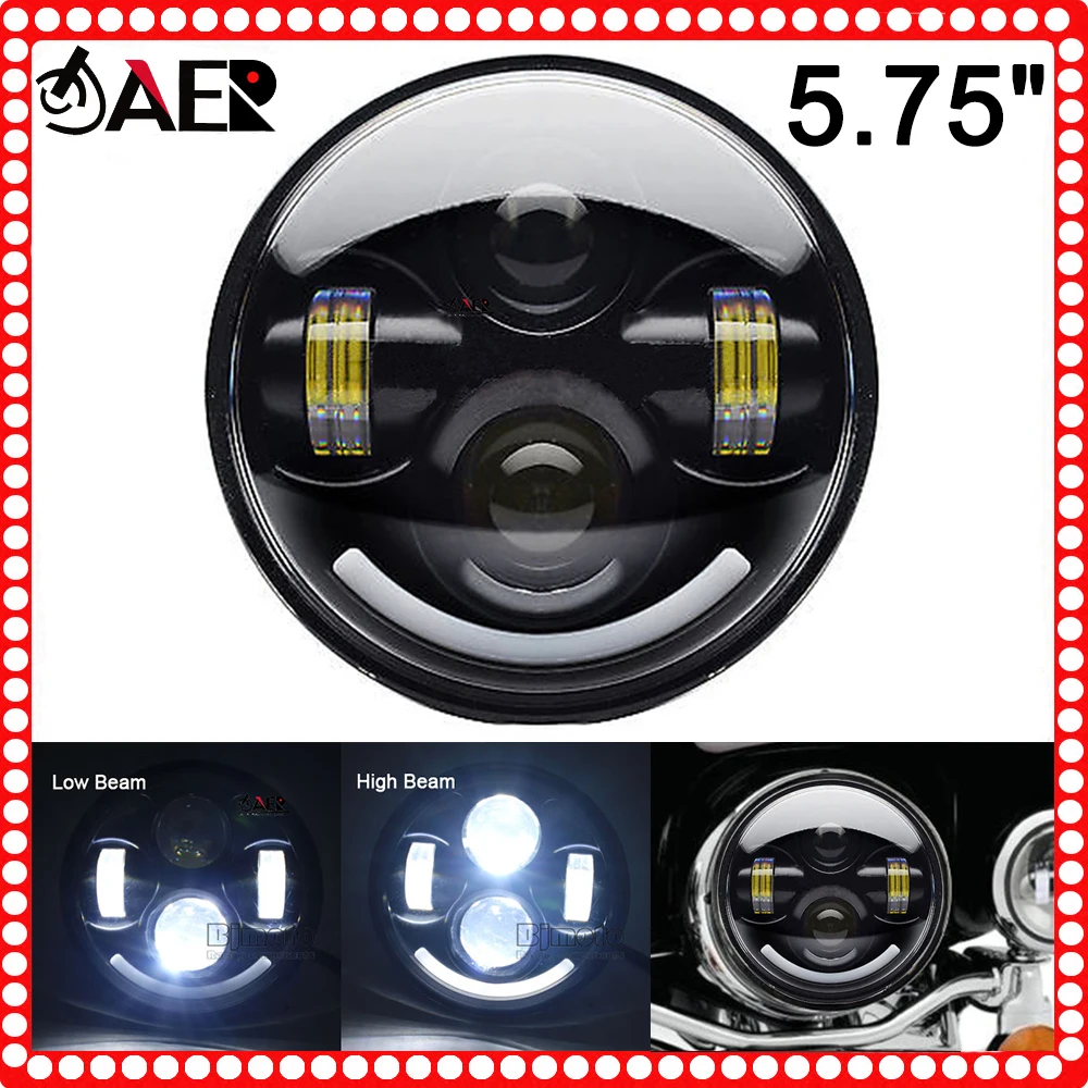 

5.75" LED Motorcycle Headlight with Halo Angel Eye DRL LED Headlamp for Harley Sportster Iron 883 1200 Dyna Street Bob Softail