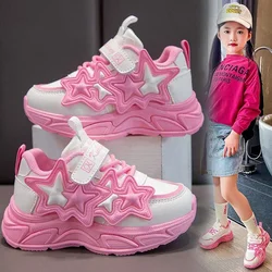 Children Casual Shoes for Girls Fashion Classic with Stars Girls Sports Running Sneakers Breathable PU + Rubber Anti-skid Soft