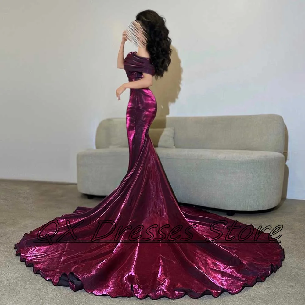 Customized Velvet Mermaid Evening Dress Off Shoulder Draped Sleeveless Simple Prom Gown Court Train Women‘s Sexy  Party Dresses