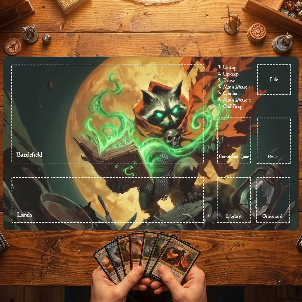 35x60 Moonlight Demon Cat Card Playmat Mouse Pad Stitched with Magic Zones Game Mats for MTG/TCG Battle Commander Mat
