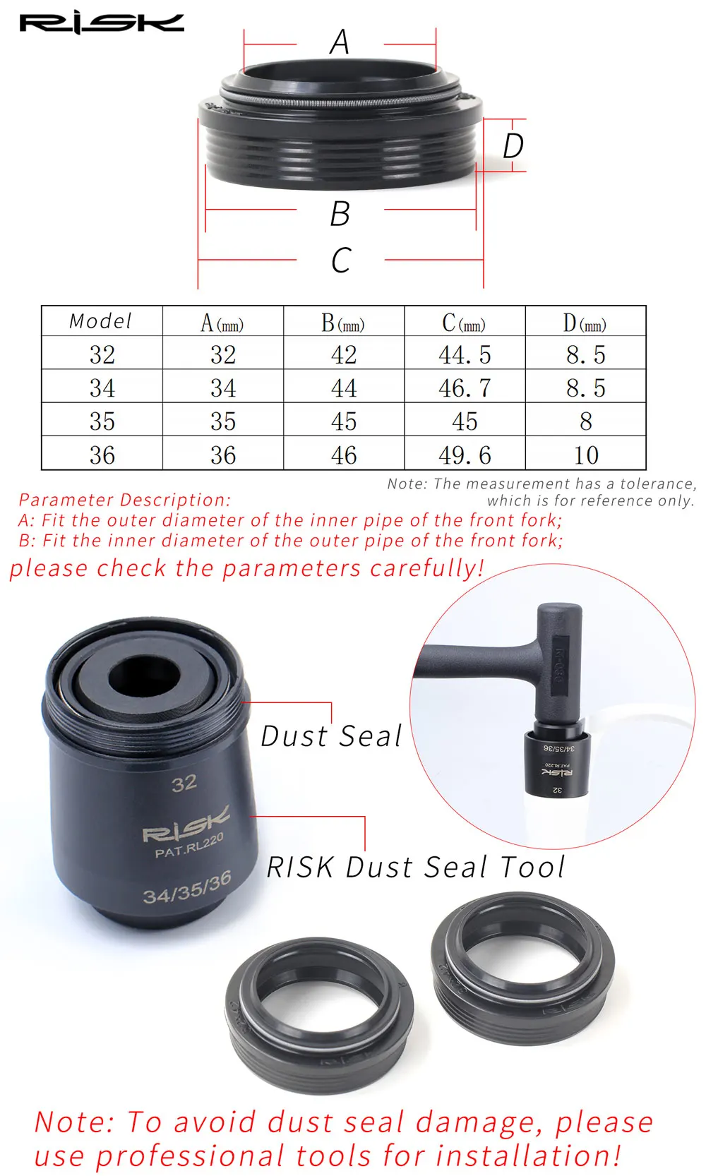 Bicycle Front Fork Dust Seal 32mm 34mm 35mm 36mm Oil Seal Sponge Ring for Fox/Rockshox/Magura/X-fusion/Manitou Fork Repair Kits