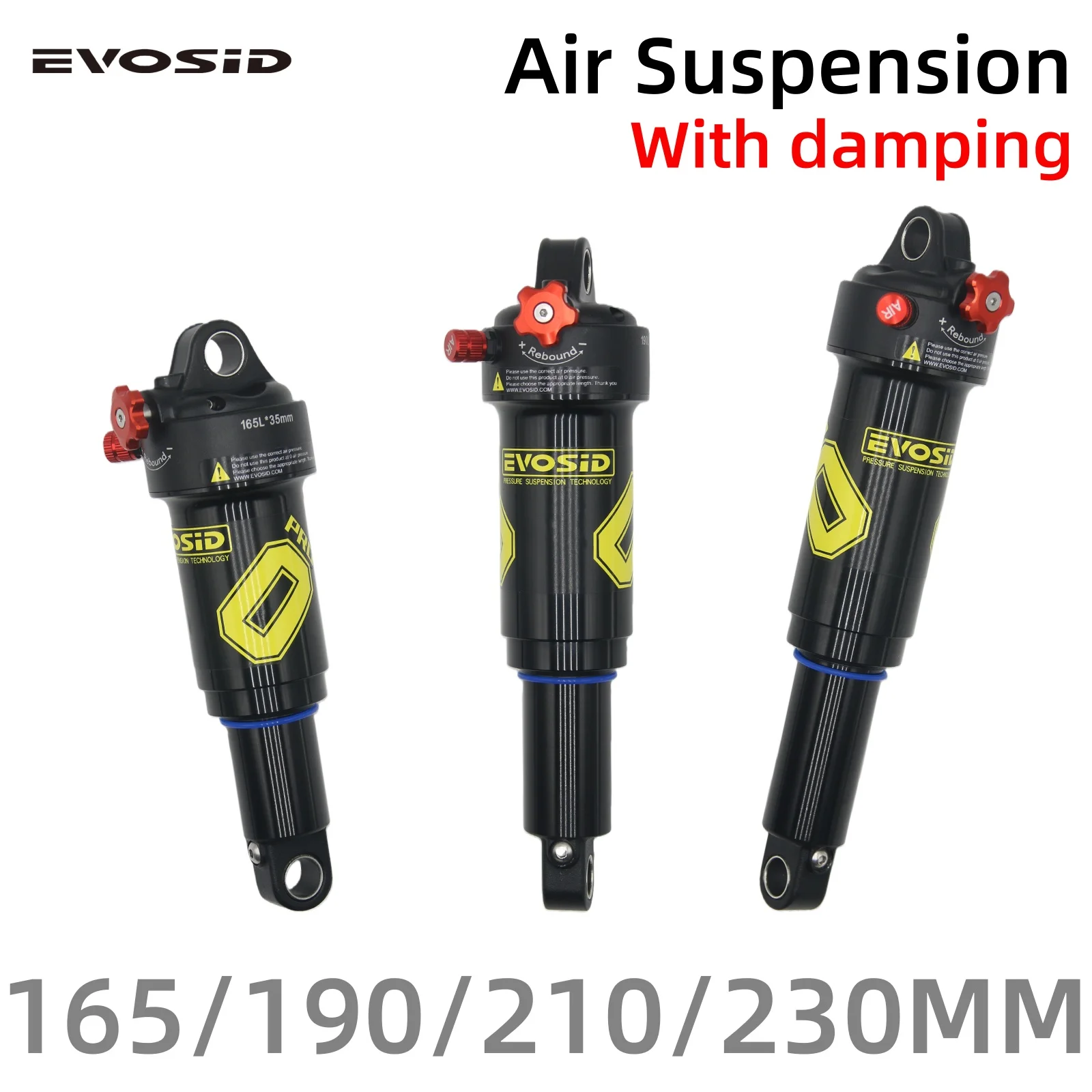 EVOSID MTB Bike Air Shock Absorber 165/190/210/230mm Air Pressure Adjustment Suspension Mountain Bicycle Shock Absorber Damping
