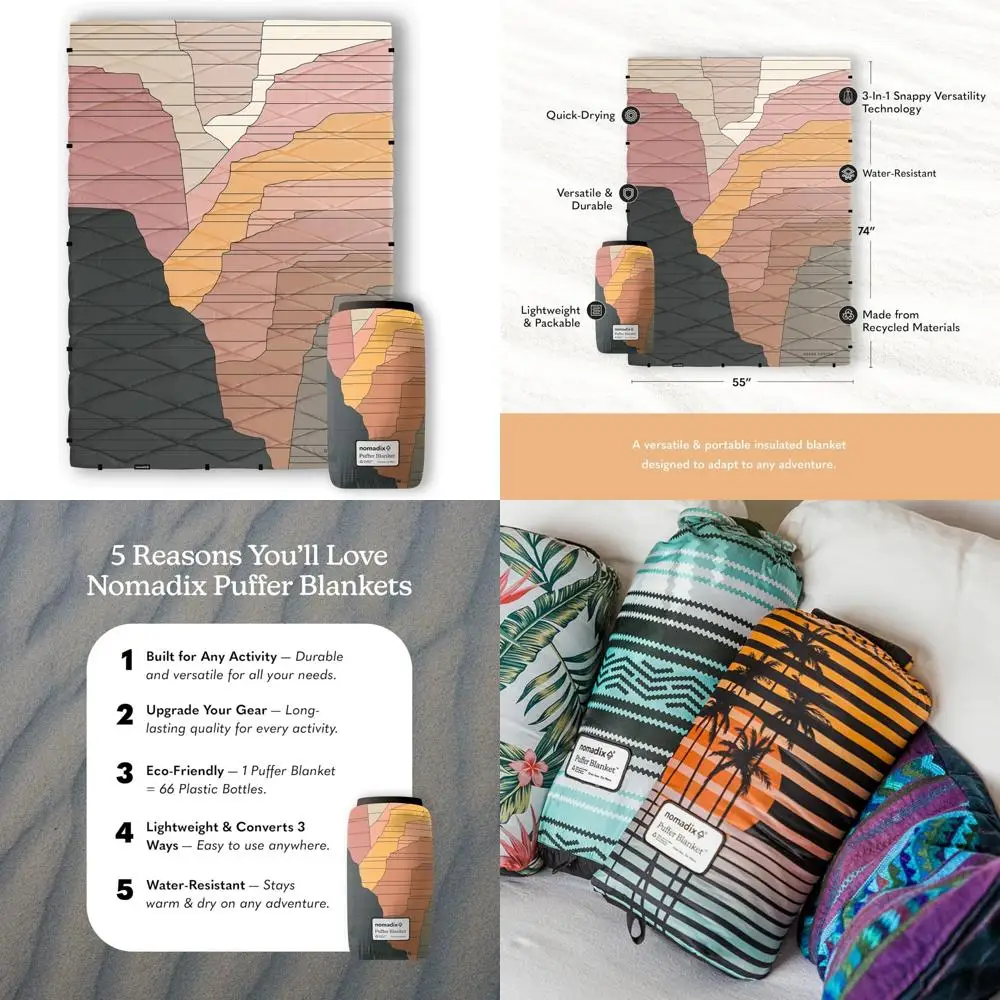

Eco-Friendly Water-Resistant Insulated Blanket with Snaps for Camping, Beach, and Travel - Grand Canyon Puffer Blanket by Nomadi