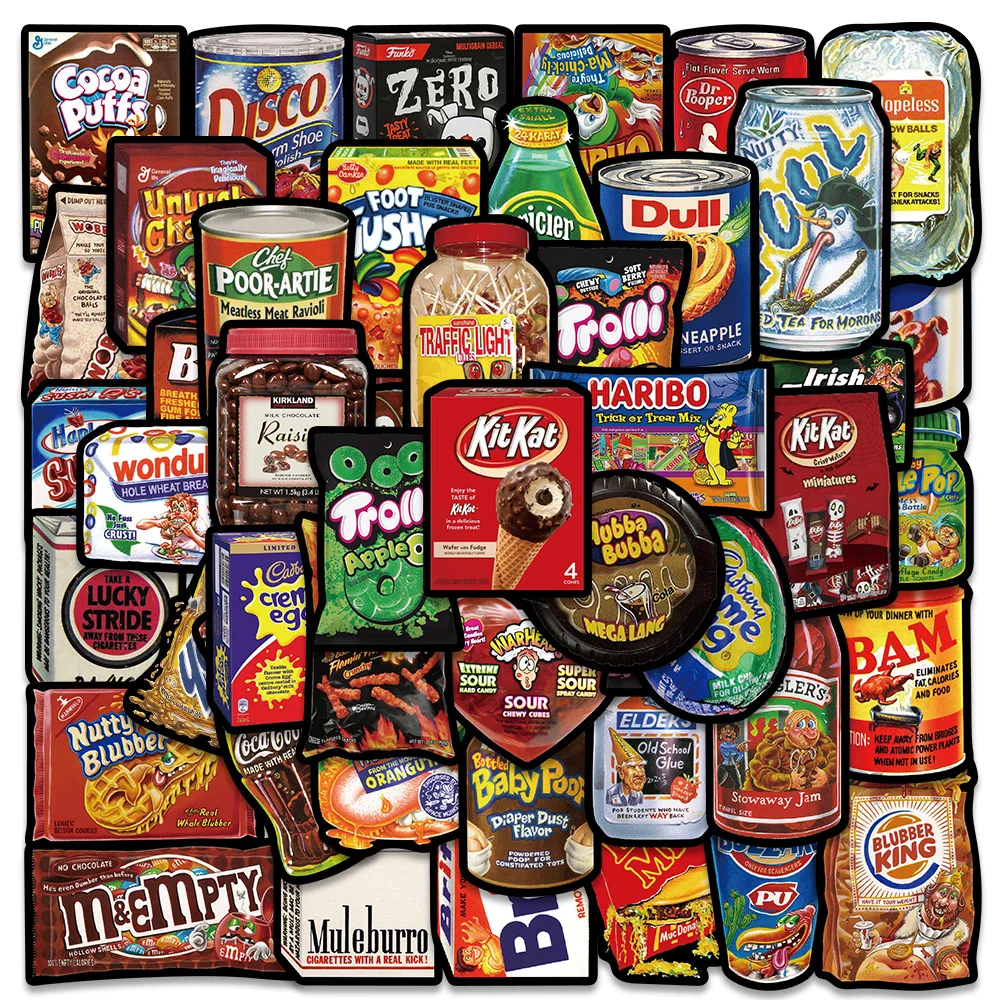 48PCS Cartoon American Snacks Food Graffiti Stickers Waterproof Phone Bike Motorcycle Wall Car Sticker for Kids Toys Decal