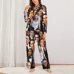 Nicolas Cage Photo Pajama Set Famous Actor Cute Sleepwear Lady Long Sleeves Vintage Night Two Piece Nightwear Large Size 2XL