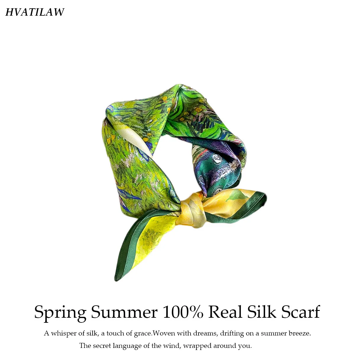 

New 100% Natural Silk Square Scarf for Women Oil Painting Bandana Hair Headscarf Scarves Shawl Square Neck Foulard Fashion Wraps