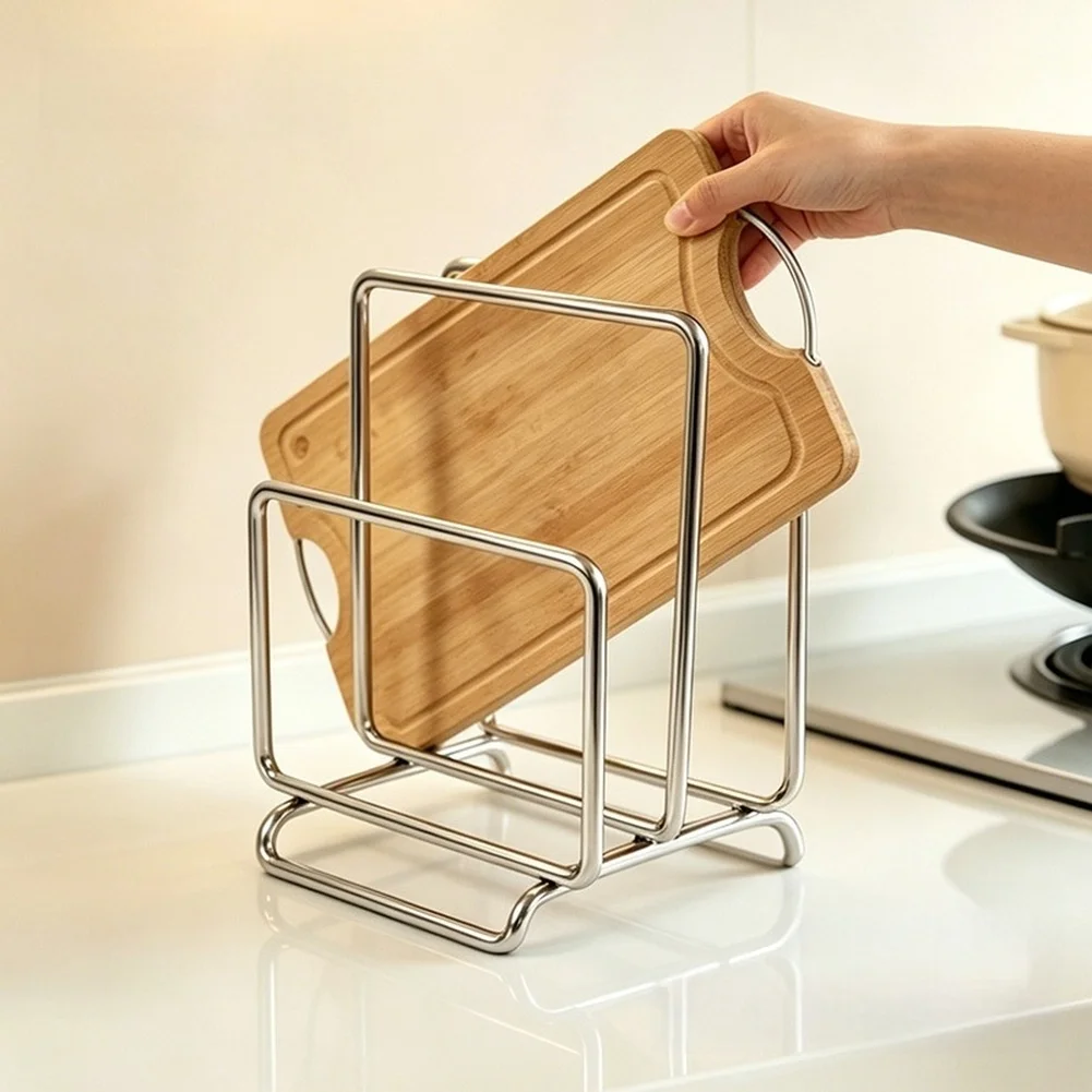 Stainless Steel Kitchen Chopping Board Stand for Cutting Boards Pot Lids Cookie Sheets Muffin Tins Recipe Books 10.5x12.2x16.7cm