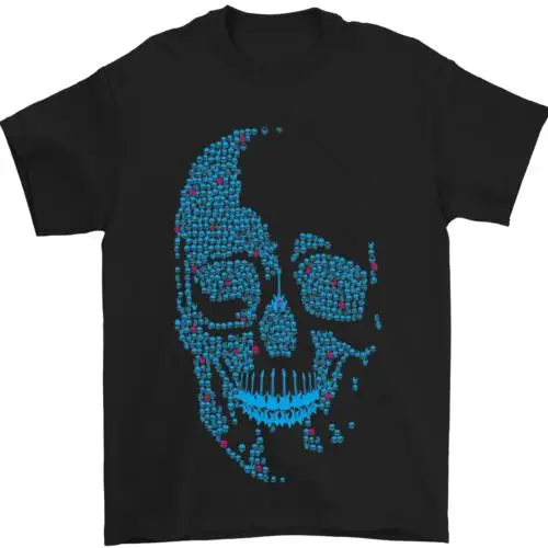 A Blue Skull Made of Guitars Guitarist Mens T-Shirt 100% Cotton