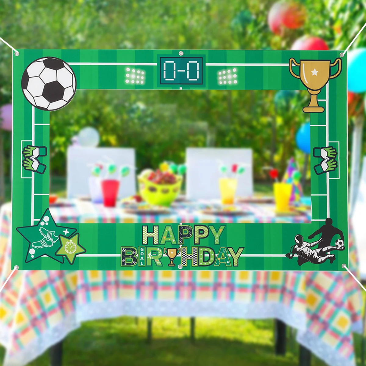 サッカーの誕生日パーティーの装飾、ビニール写真の小道具、サッカーをテーマにした、ブースフレーム、子供の誕生日スポーツパーティー