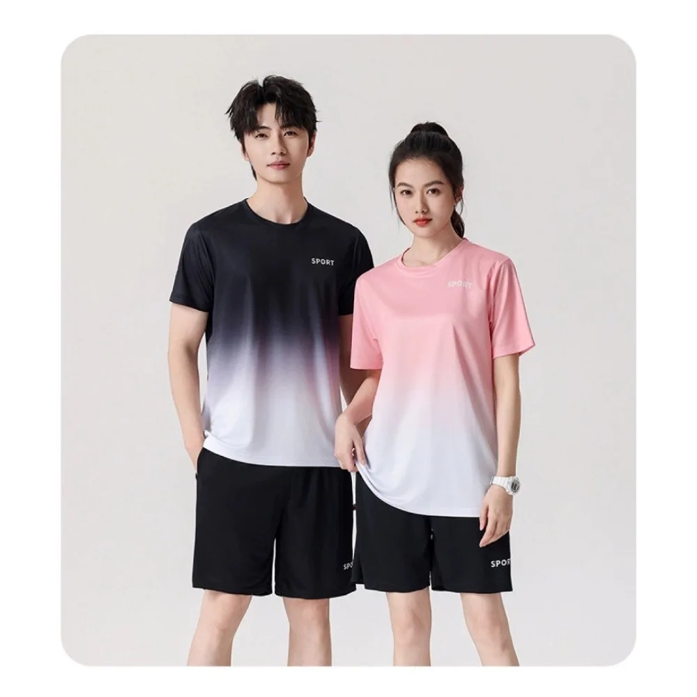 Womens Gradient Color Workout Set,Summer Loose Fit Short Sleeve T-Shirt & Shorts,Casual Athletic Outfit for Gym Running Training