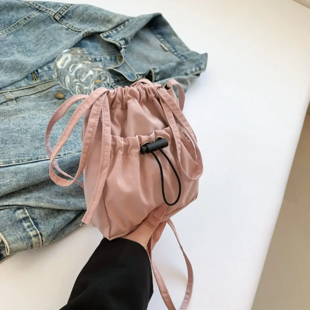 

Sweet Korean Style Drawstring Canvas Bag Crossbody Bag Solid Color Nylon Shoulder Bag Purse Wallet Mobile Phone Bag Travel