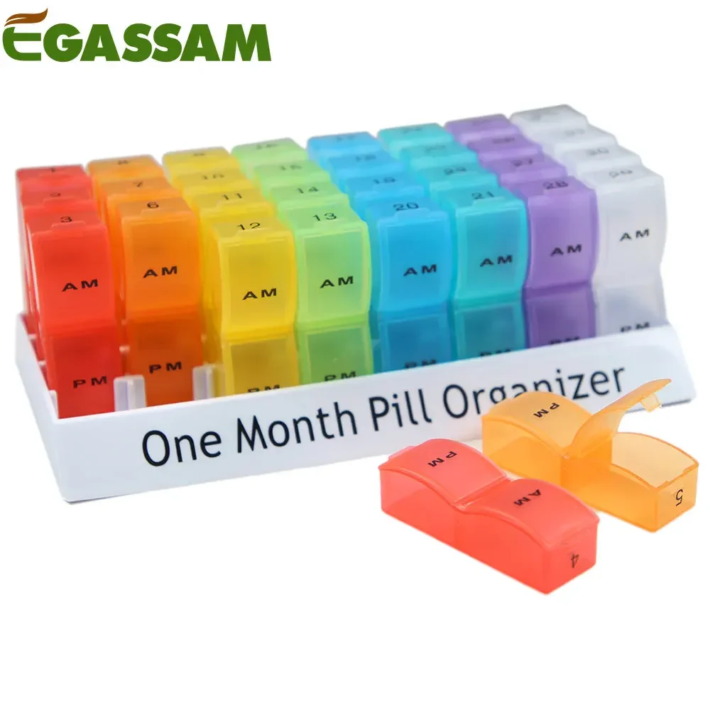 

Monthly Pill Organizer 2 Times a Day, 30 Day Pill Case Small Compartments to Hold Vitamin and Travel Medicine Organizer AM/PM